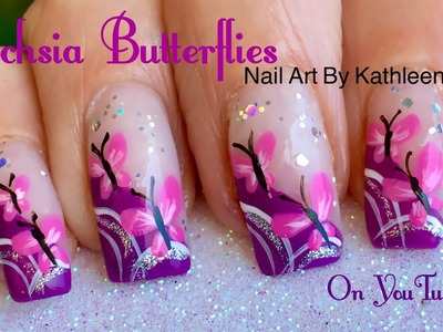 Fuchsia Butterfly Nail Art - DIY Freehand Tutorial