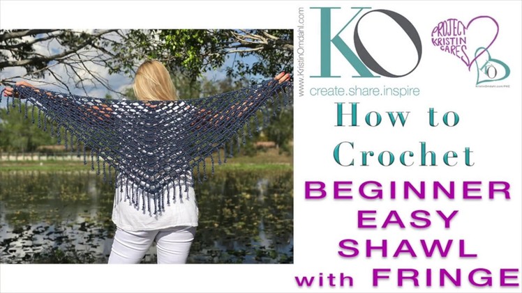 How to Crochet Top Down Triangle Celeste Shawl with Boho Fringe SLOWER for Beginner