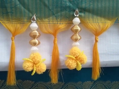 How to make new designer saree kuchu l DIY l saree tassels with pompoms l saree kuchu design # 26