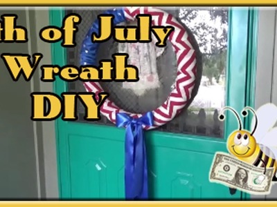 Patriotic Flag Wreath using Dollar Tree Fun Hoop, pool noodle as DIY wreath form