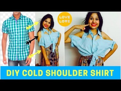 Recycle men's shirt into a women's cold shoulder top| DIY sweetheart top | NO SEW DIY