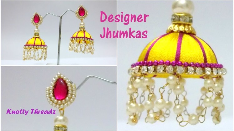 Silk Thread Jewelry | How to make Designer Silk Thread Jhumkas Using Pearl Link Chain at Home