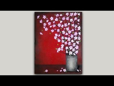 Acrylic Painting Cherry Blossom Branches in a Pewter Vase Timelapse