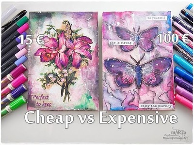 Cheap vs Expensive Art Supplies Journaling Mixed Media Tutorial ♡ Maremi's Small Art ♡
