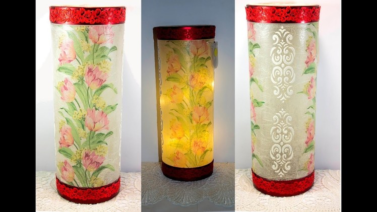 Decoupage lesson for beginners #42 decoupage on plastic - bottle lamp making ideas if decoration