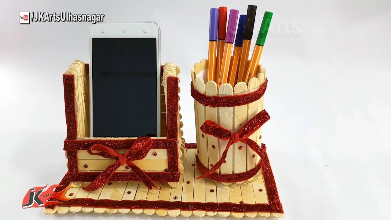 DIY Pen stand and Mobile phone holder with icecream sticks, How to make