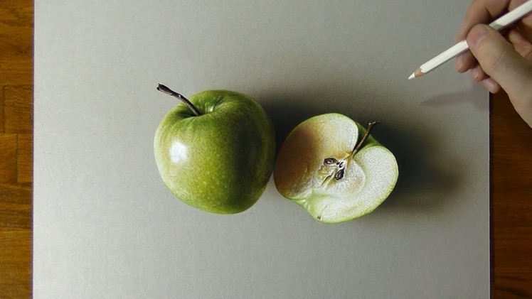 Drawing a green apple and a half