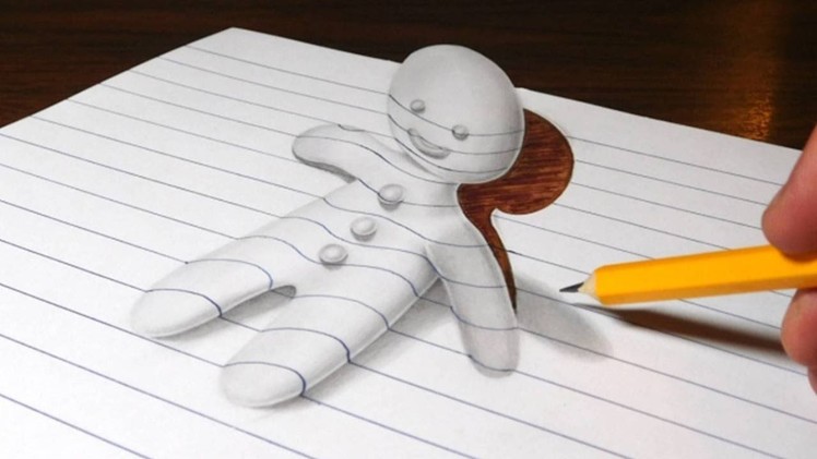Gingerbread Man Optical Illusion Drawing - 3D Trick Art on Line Paper