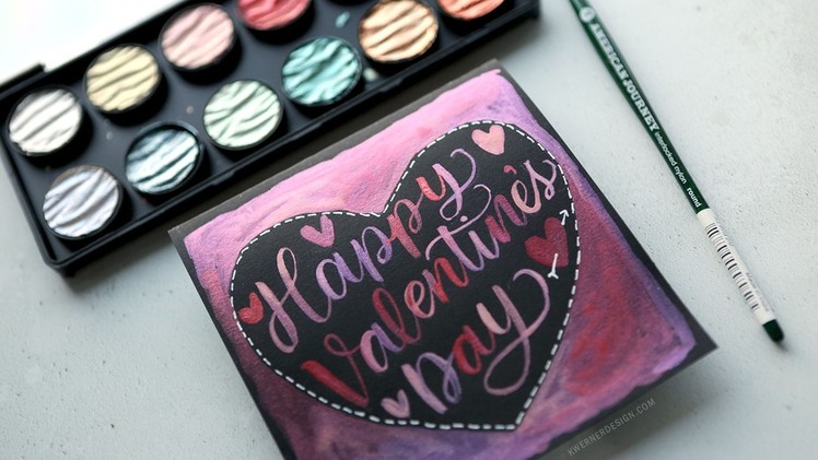 Hand Lettering in a Heart Shape with Finetec Pearl Water Colors