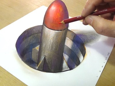 How to Draw 3D Rocket - Drawing missile in Hole - 3D Trick Art Illusion