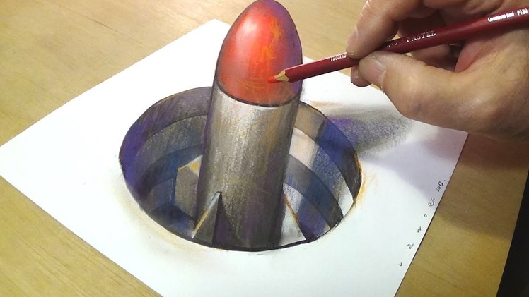 How to Draw 3D Rocket - Drawing missile in Hole - 3D Trick Art Illusion