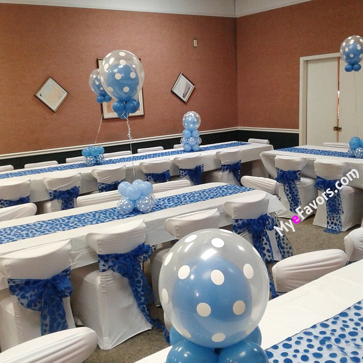 How to make a Triple Tier Double Stuffed Balloon Centerpiece Blue and White Polka Dot Baby Shower