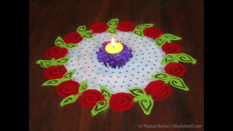Super easy and quick rangoli using colander | Easy rangoli designs with colors by Poonam Borkar