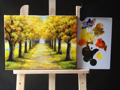 Autumn Tree Lined Road in Acrylics Tutorial  Part 1