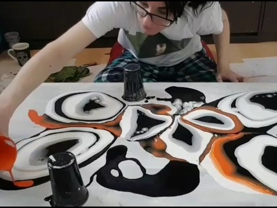 Fluid Painting - Black, White & Orange