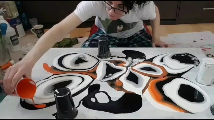 Fluid Painting - Black, White & Orange