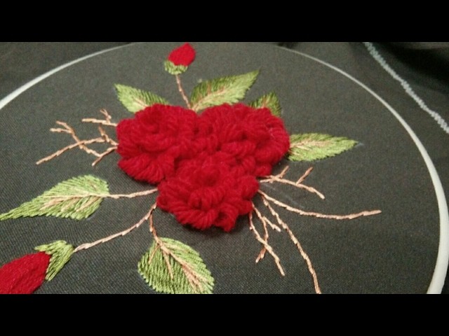 Hand embroidery innovative loop stich flower with leaves