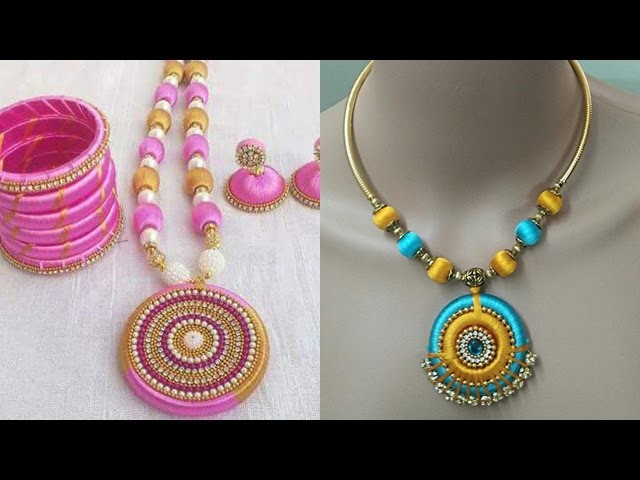 Multi color Silk Thread Long Necklace Set | Silk thread jewelry, Beaded  jewelry designs, Silk thread earrings