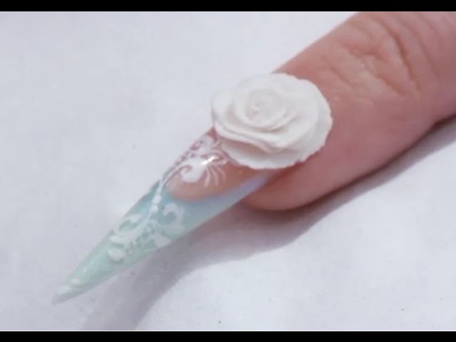 Long stiletto nail with extreme 3D rose - Part 2