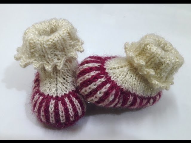 Make two colour baby booties with picot ending- easy method with written pattern