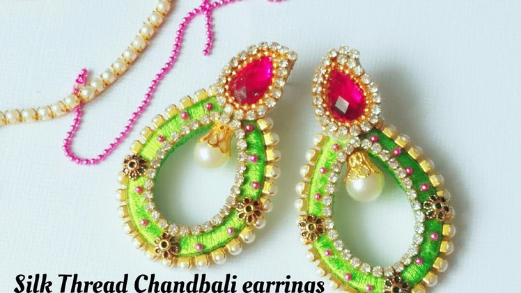 Making Silk Thread Earrings||Chandbali Earrings||Tear Drop shape||Quilling base
