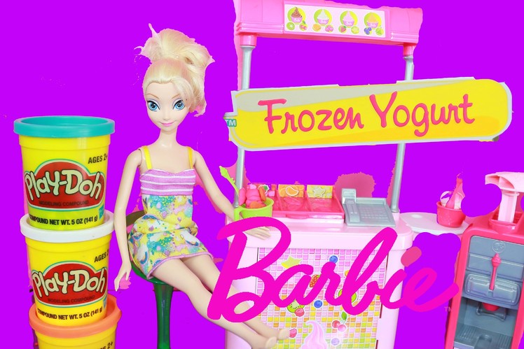 NEW Barbie Frozen Yogurt Restaurant with Disney Princess Elsa Eating Play Doh Ice Cream Toy Video