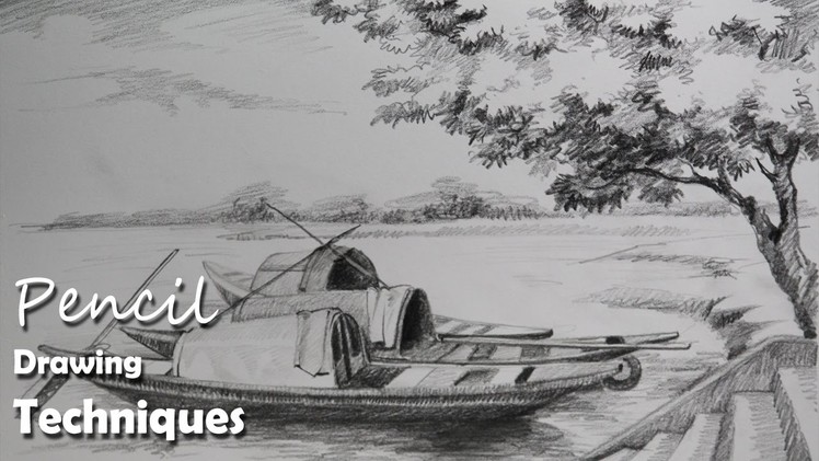 Pencil Drawing Tutorial | How to Draw Boats & A Riverside landscape