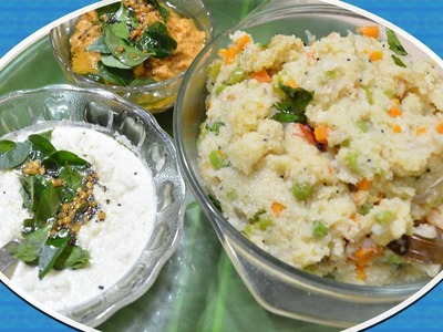 Rava Kichadi | Sooji Kichadi | Cabbage Chutney | White Chutney | Breakfast Menu - 6