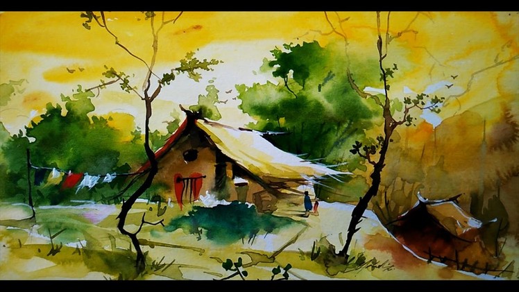 Simple Water Color landscape  For beginners by Paintlane