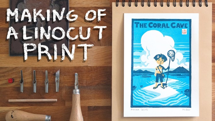 The Coral Cave: Making of a linocut print