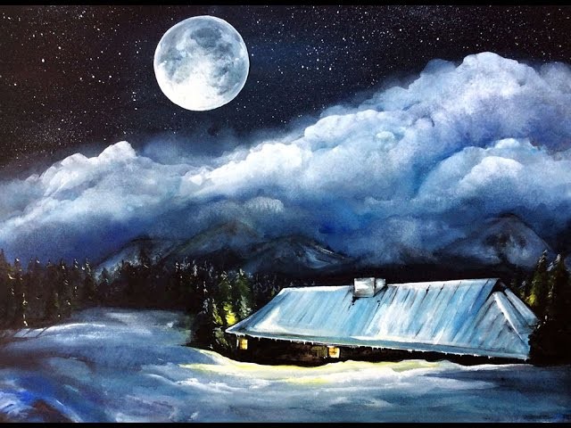 Watercolor Winter's Moon Full Demonstration in Detail