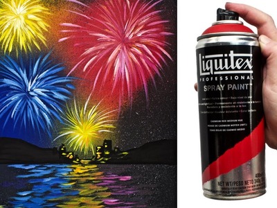 EASY Fireworks Over Water Acrylic painting Tutorial Liquitex Spray Paint