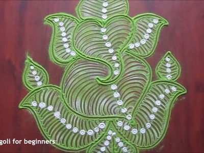 Easy leaf ganesha rangoli | rangoli design using cotton bud