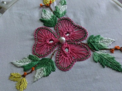 Hand embroidery . Beautiful  flower stitch with mirror.