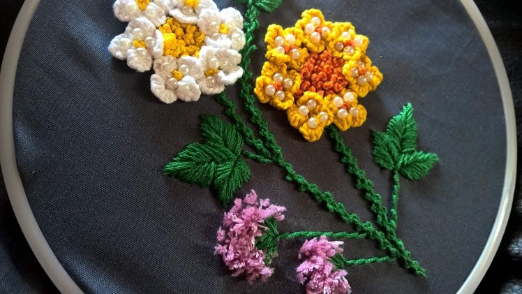 Hand embroidery designs. Hand embroidery for beginners. Cast on stitch flower.