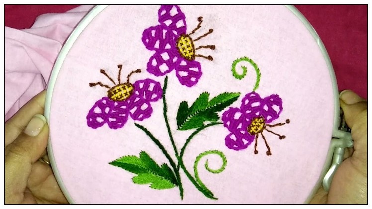 Hand embroidery stem stitch, Romanian stitch and Spider web variation