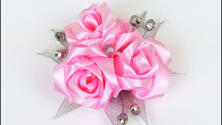 How to make ribbon roses hair clip I DIY Flower Hairclip I Kanzashi flowers