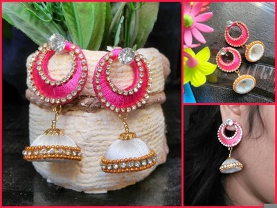 Make Silk thread jhumka chandbali earrings at home