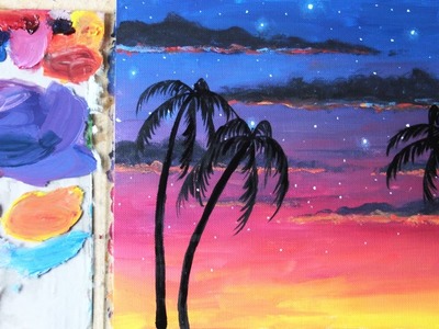 Painting Tutorial for Beginners | Starry Tropical Sunset | Oil Paint
