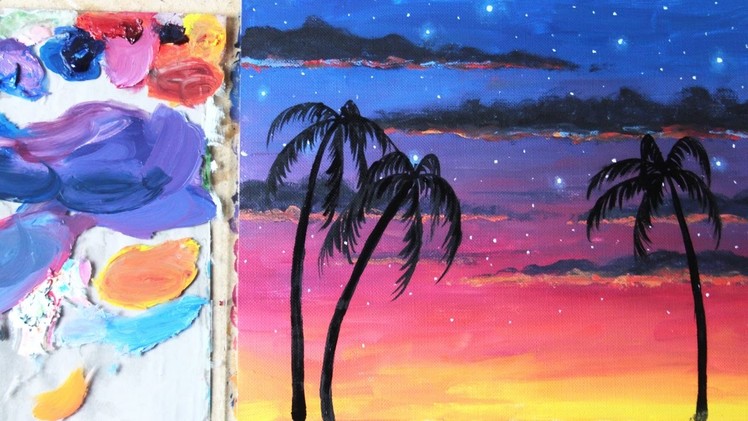 Painting Tutorial for Beginners | Starry Tropical Sunset | Oil Paint