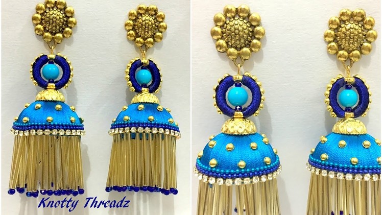 Silk Thread Jewelry | New Design Jhumkas  with Glass Beads and Crystals || Knotty Threadz