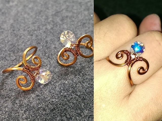Simple ring with sparkling crystal - How to make wire jewelery 234