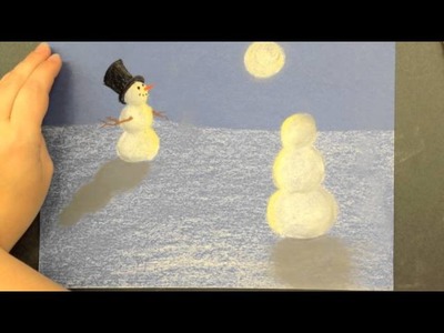 Snowmen At Night - Chalk Pastel Drawing