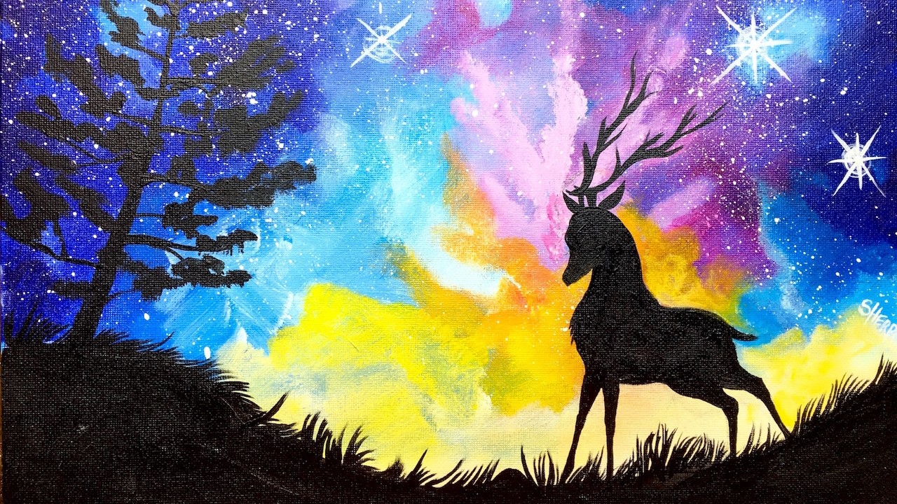 Acrylic Starry Night Sky and STAG with Aurora Borealis ...