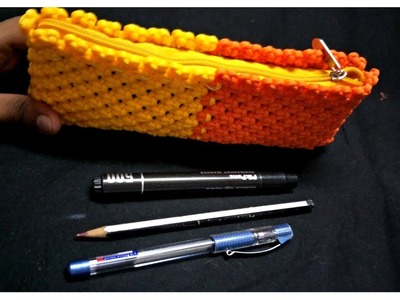 Diy macrame pencil. pen pouch for school children