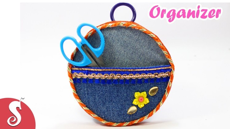 DIY Organizer from Old Jeans & Waste CDs | Best out of Waste | Sonali's Creations #79