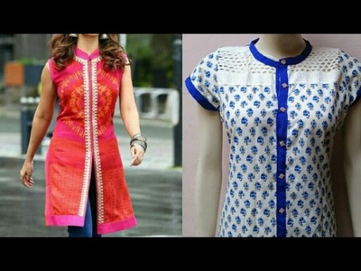 Latest Round neck collar kurti with open front cutting and stitching