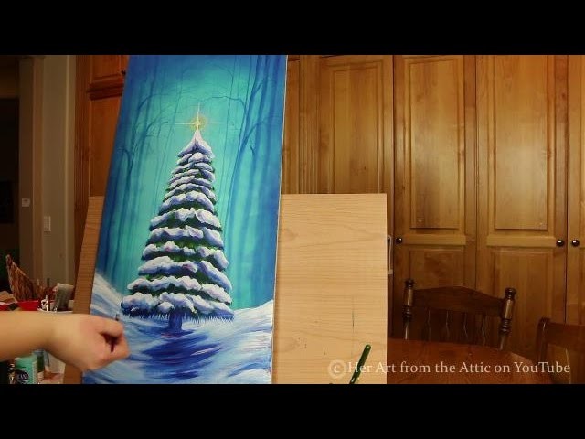 Snowy Pine Tree Acrylic Painting - SPEED PAINTING