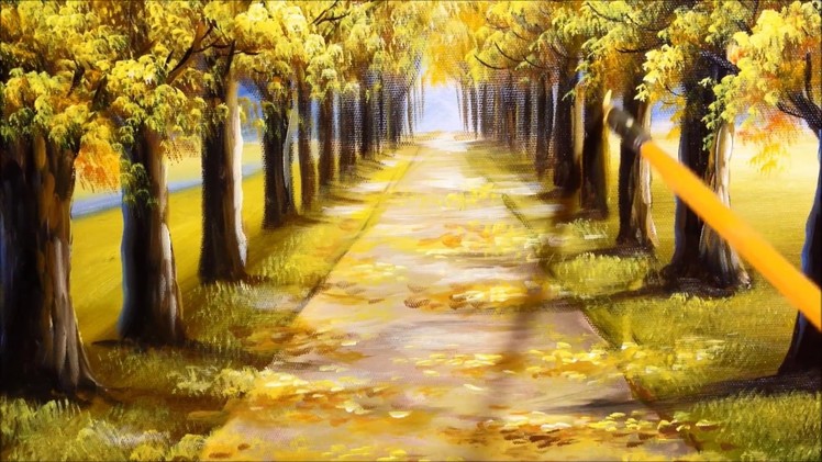 Autumn Tree Lined Road in Acrylics Tutorial Part 2