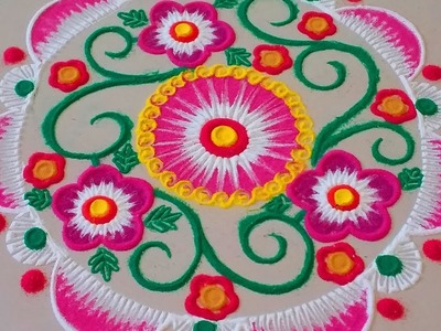 Beautiful and simple flower rangoli design,Rangoli design by DEEPIKA PANT